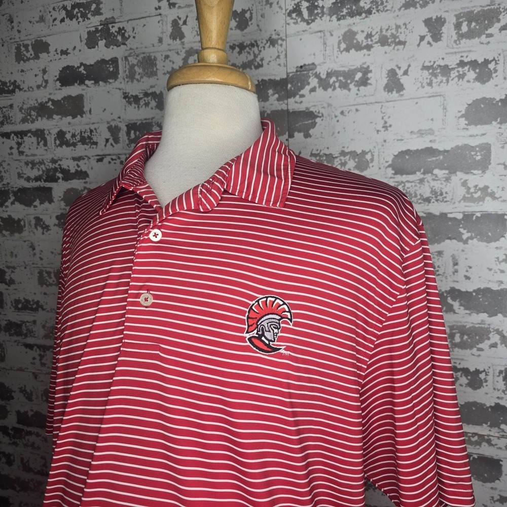 Southern Tide Polo Shirt mens XL Red Pinstripe USC Trojans Athletics Embroidery